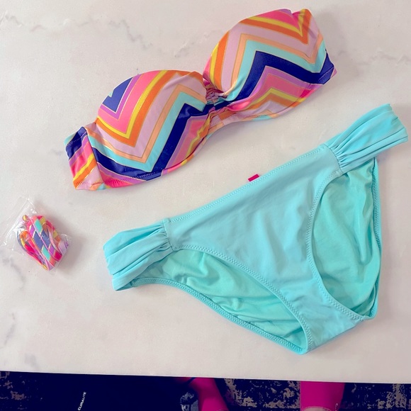 Victoria’s Secret Strapless Chevron and Aqua Bikini